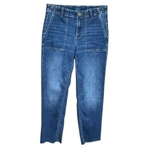 J Jill Denim Blue High Rise Straight Leg Jeans Women's Petite Size 4p Raw Hem